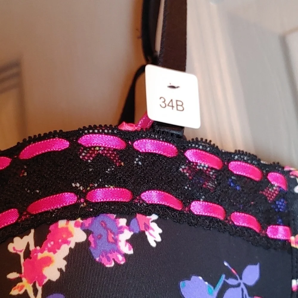 NWT BLACK MULTI FLORAL LA SENZA PERFECTLY ME PUSH UP BRA 34B - Picture 6 of 12